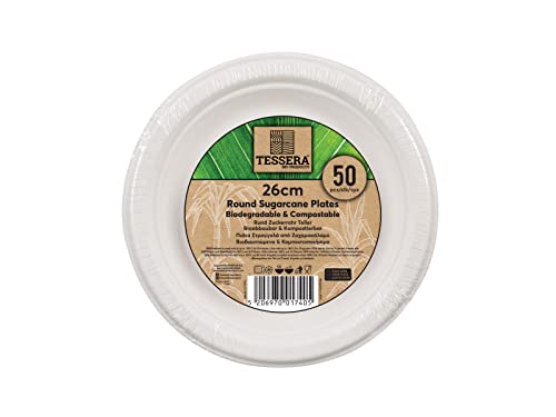 Tessera Bio Products QA129C Zuckerrohrteller, Rund, Weiß, 26cm Durchmesser, 50 Stück Tessera Bio Products QA129C Zuckerrohrteller, Rund, Weiß, 26cm Durchmesser, 50 Stück von Tessera Bio Products