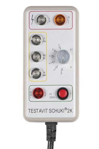 Testavit Schuki 2K Steckdosenprüfgerät mit FI-Test mit einstellbarem Nennfehlerstrom, Elektriker Werkzeug (LED Anzeige, 230 V, sichere Überprüfung), Grau von Testboy