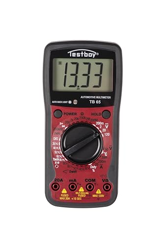 Testboy 65 Automotive-Multimeter mit Temperaturmessung, Kfz-Messgerät (Drehzahlmessung, Schließwinkelmessung, LCD mit Hintergrundbeleuchtung, Data-Hold-Funktion), Rot/Schwarz von Testboy