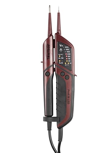 Testboy Profi III LED Zweipoliger Spannungsprüfer CAT IV 1000 V mit FI-Test (optische Anzeige per LED, Einhandbedienung, Prüfung ohne Fingerkontakt), Rot/Schwarz, 2220028, 1-er Pack von Testboy