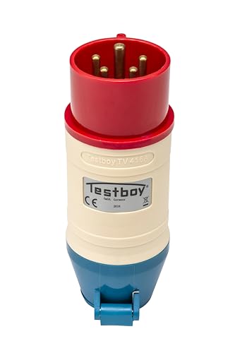 Testboy TV 416A CEE-Adapter, Elektrikerwerkzeug (bruchfestes PE-Gehäuse, kombinierbar mit Testavit Schuki 1A, 2K und 3A, Spannungsversorgung über Testobjekt), Rot/Weiß/Blau von Testboy