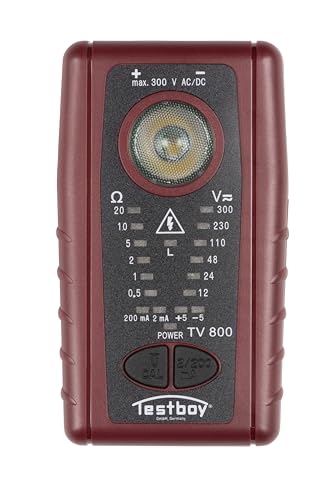 Testboy TV 800 Niederohmprüfgerät mit 200 mA gemäß EN 61557-4 (Durchgangstest inkl. Spannungstest bis zu 300 V AC/DC, integrierte hochleistungs LED, berührungsloser Spannungstester), Rot von Testboy