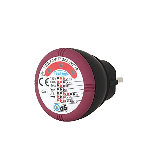 Testavit Schuki 3A Steckdosenprüfgerät (Glimmlampen Anzeige, 230 V, Schutzart IP 40, sichere Überprüfung, Spannungsversorgung über Testgerät), Rot/Schwarz Testavit Schuki 3A Steckdosenprüfgerät (Glimmlampen Anzeige, 230 V, Schutzart IP 40, sichere Überprüfung, Spannungsversorgung über Testgerät), Rot/Schwarz von Testboy