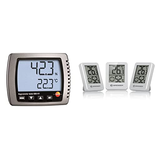 testo 608-H1 - Thermohygrometer & Bresser Thermometer Hygrometer Temeo Hygro Indicator 3er-Set zum Aufstellen oder zur Wandmontage mit Raumklima-Indikator, Weiss, 4.5x1.6x5.8 cm von Testo AG