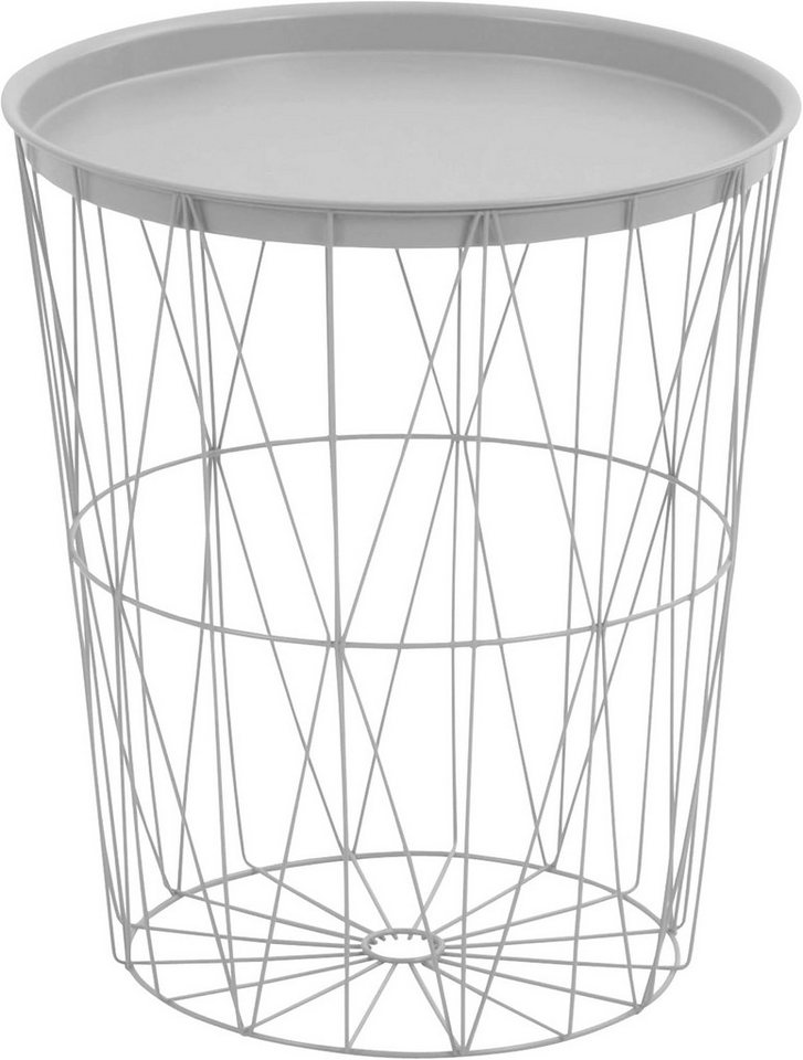 Testrut Tabletttisch Drahtkorb-Tisch mit Tablett, Stahl, Ø ca. 40 cm, Höhe ca. 46 cm, Weiß (1-St) von Testrut