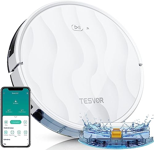 Tesvor Saugroboter mit Wischfunktion - M2 Staubsauger Roboter,6000Pa Starke Saugkraft Roboterstaubsauger,Selbstaufladend,WLAN, 5200 mAh +180 Min.Laufzeit Ideal für Tierhaare,Teppich,Hartboden. von Tesvor