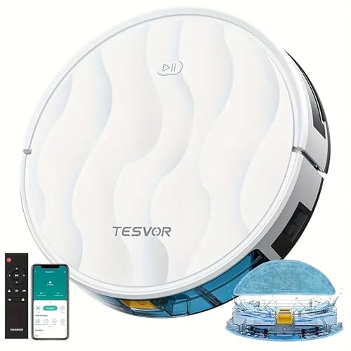 Tesvor smart Sweeping Robot with Strong Suction, Sweeping and Mopping Integrated, 350ml Electric Control Water Tank, APP/Remote Control, Gyroscope Navigation, 180 Minutes Battery Life. von Tesvor