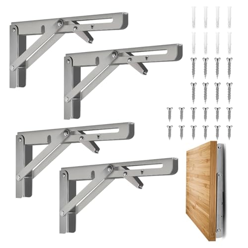 4 Stück Wand Klappkonsole Edelstahl Klappkonsolen,Wandmontierte Schwimmende Tischhalter,Schwerlastkonsole Regalträger Regalhalter Winkelträger Platzsparende DIY-Halterung, Tragkraft: 80kg(35cm/14in) von Tesyeux