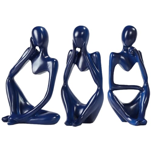 Tetaybon Blaues Badezimmer-Dekor, 3 Stück, kleine Dekorationen für Regale, Kunstharz, Denker-Statuen, Skulpturen, Heimdekoration, Wohnzimmer-Dekorationssets von Tetaybon