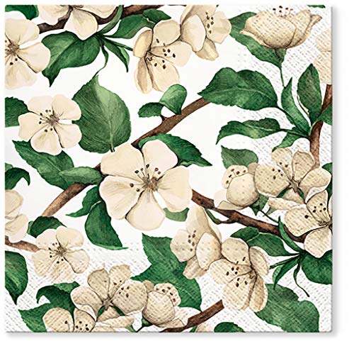 Tete a Tete Papierservietten, 3-lagig, Blumenmotiv, 33 cm x 33 cm, 20 Stück (Apfelblüten) von Tete a Tete