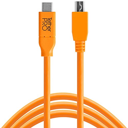 Tether Tools TetherPro 4,6 Meter USB-Datenkabel für USB-C an USB 2.0 Mini-B5 (gerader Stecker/orange) - z.B. zum Anschließen Einer Kamera an EIN Notebook von Tether Tools