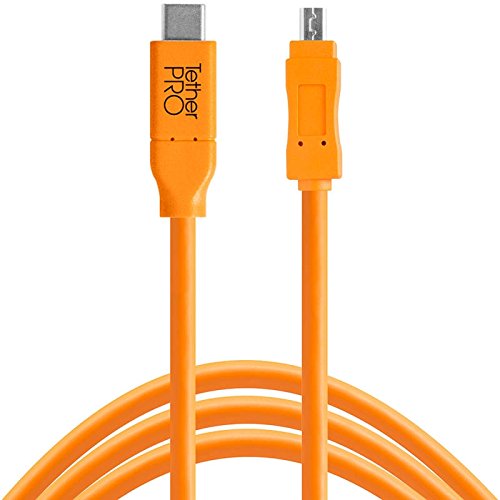 Tether Tools TetherPro 4,6 Meter USB-Datenkabel für USB-C an USB 2.0 Mini-B8 (gerader Stecker/orange) - z.B. zum Anschließen Einer Kamera an EIN Notebook von Tether Tools