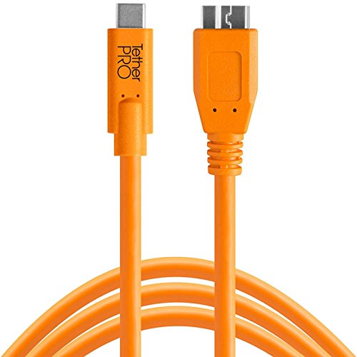 Tether Tools TetherPro 4,6 Meter USB-Datenkabel für USB-C an USB 3.0 Micro-B (gerader Stecker/orange) - z.B. zum Anschließen Einer Kamera an EIN Notebook von Tether Tools