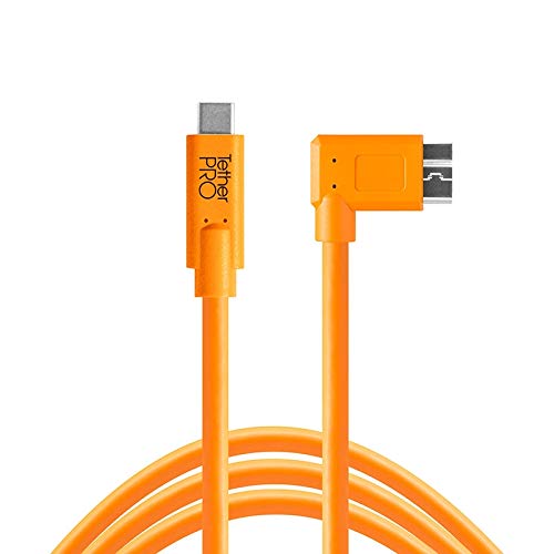 Tether Tools TetherPro 4,6 Meter USB-Datenkabel für USB-C an USB 3.0 Micro-B (rechtsgewinkelter Stecker/orange) - z.B. zum Anschließen Einer Kamera an EIN Notebook von Tether Tools