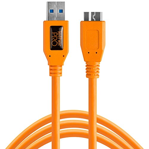 Tether Tools TetherPro SuperSpeed USB-Datenkabel (Anschlusskabel, Übertragungskabel) 4,6 Meter für USB 3.0 an USB 3.0 Micro-B mit geradem Stecker - Orange von Tether Tools