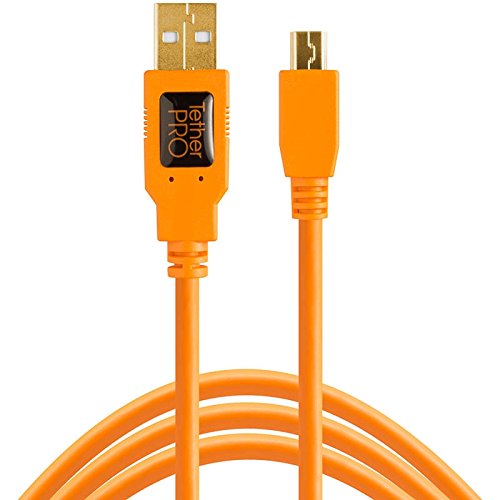 Tether Tools TetherPro USB-Datenkabel (Anschlusskabel, Übertragungskabel) 4,6 Meter für USB 2.0 an USB 2.0 Mini-B (5-Pin) - Orange von Tether Tools