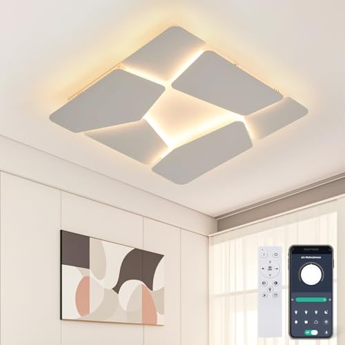 LED Deckenleuchte Dimmbar, 50cm Deckenlampe LED Wohnzimmerlampe mit Fernbedienung APP, Stereoskopische Lampe Wohnzimmer Deckenlampe Led Aus Metall FüR Schlafzimmer KüChe Flur BüRo von Tetipa