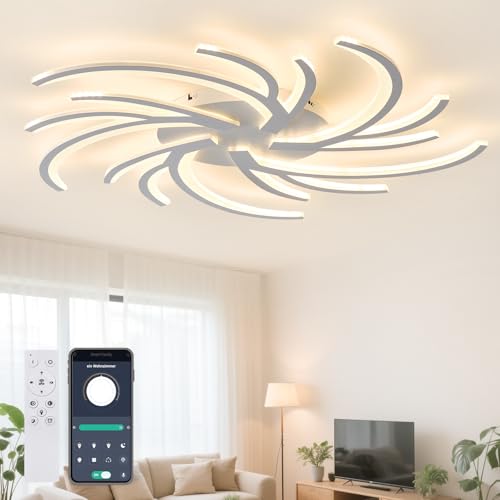 Tetipa LED Deckenleuchte 100W, Deckenlampe Dimmbar Mit Fernbedienung APP, 100cm Wohnzimmerlampe 3 Flammig Kronleuchter Lampe, 3000-6500K deckenbeleuchtung für Schlafzimmer Wohnzimmer von Tetipa
