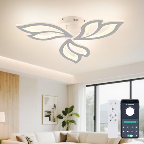 Tetipa LED Deckenleuchte Dimmbar, 24-48W Wohnzimmerlampe mit Fernbedienung App, Schlafzimmer Deckenlampe, Moderne Deckenbeleuchtung Kronleuchter Lampe Dimming von Tetipa