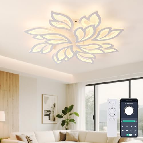 Tetipa LED Deckenleuchte Dimmbar, 70W Wohnzimmerlampe mit Fernbedienung App, Schlafzimmer Deckenlampe, Moderne Deckenbeleuchtung Kronleuchter Lampe Dimming (85 * 85 * 11cm) von Tetipa