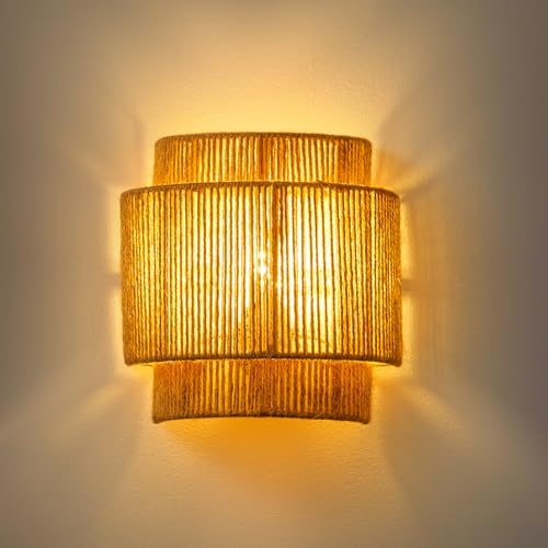 Vintage rattan Wandlampe, Innen Holz Wandleuchte Vintage Hanfseil Wandlampe Handgewebter, Wandlicht aus Naturmaterial E27, Wandbeleuchtung Rattan Bambus für Wohnzimmer Schlafzimmer Heim Esszimmer Vintage rattan Wandlampe, Innen Holz Wandleuchte Vintage Hanfseil Wandlampe Handgewebter, Wandlicht aus Naturmaterial E27, Wandbeleuchtung Rattan Bambus für Wohnzimmer Schlafzimmer Heim Esszimmer von Tetipa