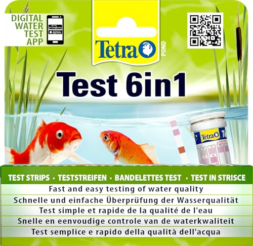 Tetra Pond Test 6in1 - Wassertest für den Teich, schnelle und einfache Überprüfung der Wasserqualität im Gartenteich, 1 Dose (25 Teststreifen) von Tetra