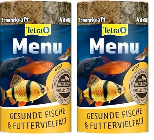 Tetra Menu Fischfutter - Hauptfuttermix mit 4 Spezialflocken in getrennten Kammern, abwechslungsreiches Futter für alle Zierfische, 250 ml Dose (Packung mit 2) von Tetra