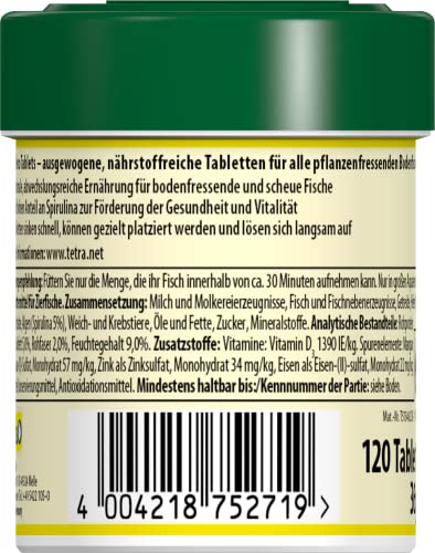 Tetra Pleco Tablets – Nährstoffreiches Fischfutter für alle pflanzenfressenden Bodenfische (z.B. Welse), 120 Tabletten von Tetra