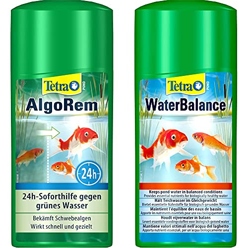 Tetra Pond AlgoRem - 24-Stunden-Soforthilfe gegen grünes Wasser im Gartenteich, 500 ml Flasche & Pond WaterBalance Wasserpflegemittel - schafft ideale und stabile Wasserwerte im Teich, 500 ml Flasche von Tetra