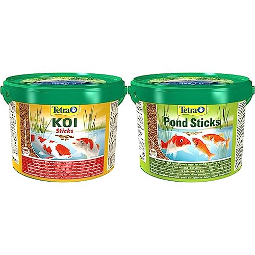Tetra Pond Koi Sticks – Koifutter für farbenprächtige Fische und eine verbesserte Wasserqualität, 10 L & Pond Sticks - Fischfutter für Teichfische, für gesunde Fische und klares Wasser im Gartenteich von Tetra