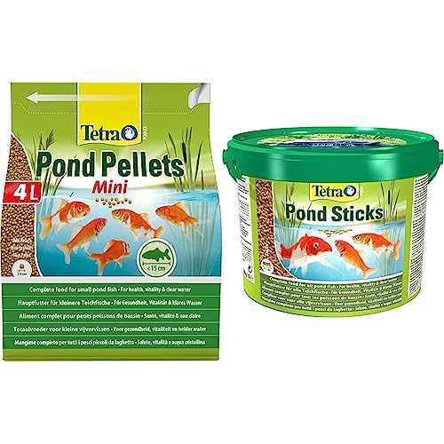 Tetra Pond Pellets Mini – Hauptfutter für kleine Teichfische & Pond Sticks - Fischfutter für Teichfische, für gesunde Fische und klares Wasser im Gartenteich, 10 L Eimer von Tetra