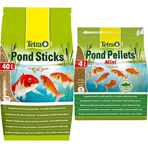 Tetra Pond Sticks - Fischfutter für Teichfische, für gesunde Fische und klares Wasser im Gartenteich, 40 L Beutel & Pond Pellets Mini – Hauptfutter für kleine Teichfische, 4 L Beutel von Tetra