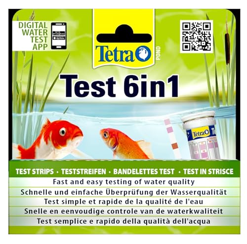 Tetra Pond Test 6in1 - Wassertest für den Teich, schnelle und einfache Überprüfung der Wasserqualität im Gartenteich, 1 Dose (25 Teststreifen) von Tetra