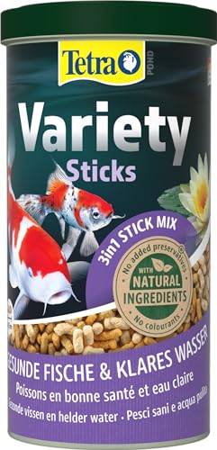 Tetra Pond Variety Sticks – Fischfutter Mischung bestehend aus drei verschiedenen Sticks, für die Gesundheit, Farbenpracht und Vitalität aller Teichfische, 1 L Dose von Tetra