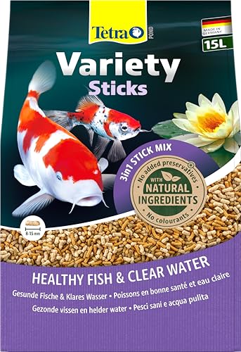 Tetra Pond Variety Sticks – Fischfutter Mischung bestehend aus drei verschiedenen Sticks, für die Gesundheit, Farbenpracht und Vitalität aller Teichfische, 15 L Beutel von Tetra