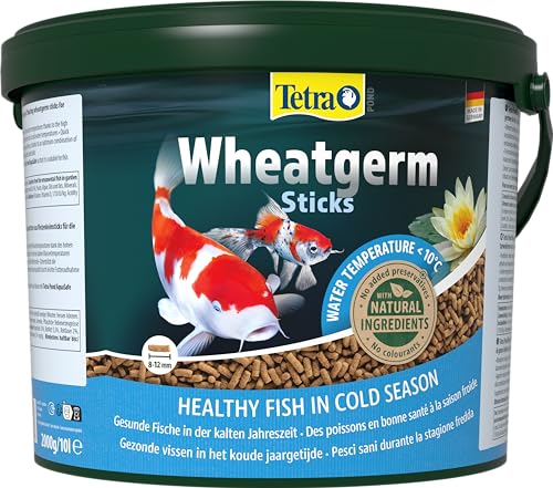 Tetra Pond Wheatgerm Sticks – Ballaststoffreiches Fischfutter für alle Teichfische, besonders geeignet bei kühlen Wassertemperaturen (Frühling / Herbst), 10 L Eimer von Tetra