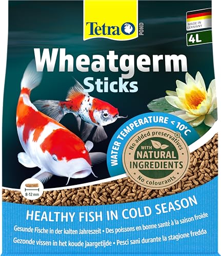 Tetra Pond Wheatgerm Sticks – Ballaststoffreiches Fischfutter für alle Teichfische, besonders geeignet bei kühlen Wassertemperaturen (Frühling / Herbst), 4 L Beutel von Tetra