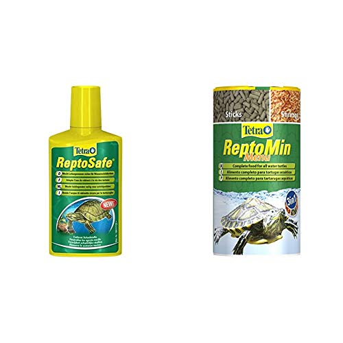 Tetra ReptoSafe Wasseraufbereiter (bereitet Leitungswasser sicher für Wasserschildkröten auf), 250 ml Flasche & ReptoMin Menu Hauptfuttermix (in drei verschiedenen Formen), 1er Pack (1 x 250 ml Dose) von Tetra