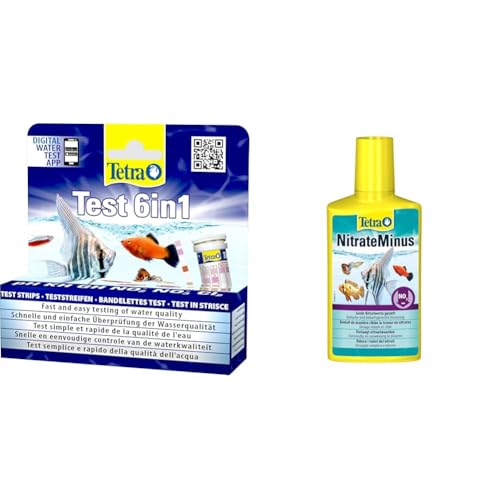 Tetra Test 6in1 Wassertest, für das Aquarium, schnelle und einfache Überprüfung der Wasserqualität, 1 Dose & NitrateMinus (zur Senkung des Nitratgehalts und zur biozidfreien Algenkontrolle) von Tetra