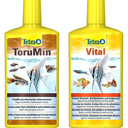 Tetra ToruMin für naturidentisches Schwarzwasser - fügt natürliche Torfextrakte hinzu, 500 ml Flasche & Vital - fördert Vitalität, Wohlbefinden und Farbpracht bei Fischen,500 ml Flasche von Tetra