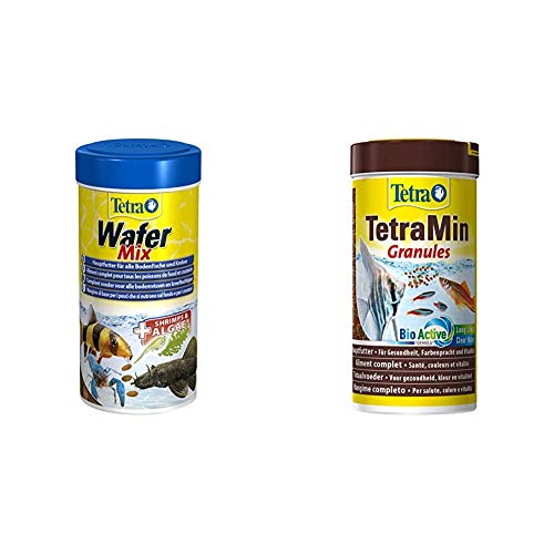 Tetra Wafer Mix - Fischfutter für alle Bodenfische (z.B. Welse) und Krebse, für gesundes Wachstum und eine bessere Widerstandskraft, 250 ml als Set mit TetraMin Granules 250 ml von Tetra
