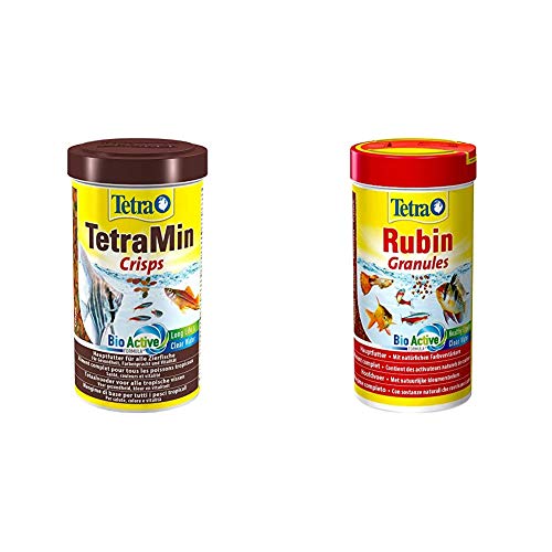 TetraMin Crisps Hauptfutter für alle tropischen Zierfische mit hohem Nährwert und minimaler Wasserbelastung, 500 ml & Rubin, Hauptfutter in Granulatform mit natürlichen Farbverstärkern, 250 ml Dose von Tetra