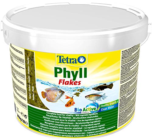 TetraPhyll Flakes - Fischfutter für alle pflanzenfressenden Zierfische, Flockenfutter mit lebenswichtigen Ballaststoffen, 10 Liter Eimer von Tetra