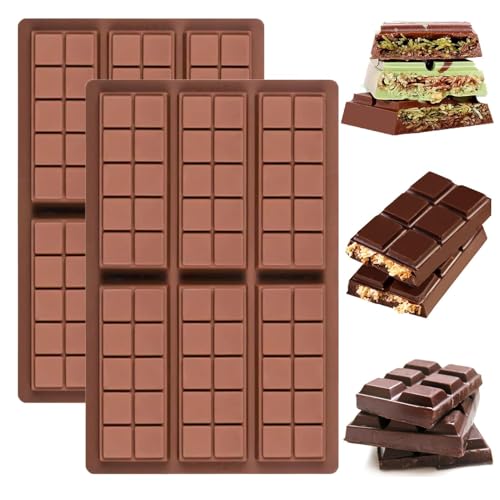Schokoladenform Silikon 2 Stück Silikonform Schokolade 6-fach PA-frei Antihaftbeschichtung Mini Schokoladentafel Backform für Schokolade, Praline, Cornbrot, Desserts, Backen Dekoration von Teuena