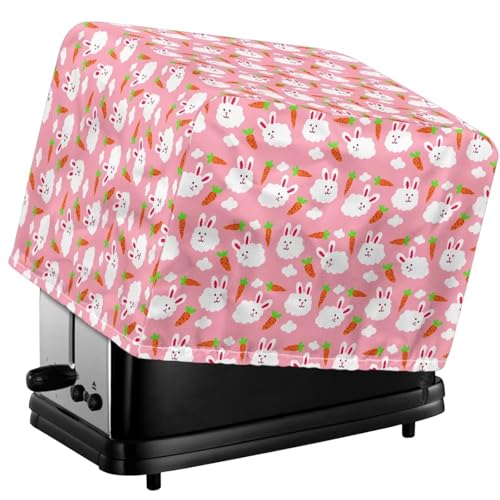 Tevecatos Backgeschirr-Schutz mit Kaninchen-Karotten-Druck, staubdicht, Kordelzug, Toaster-Abdeckung, wasserdichtes Polyestergewebe, passend für die meisten Standard-Toaster, 2 Scheiben von Tevecatos