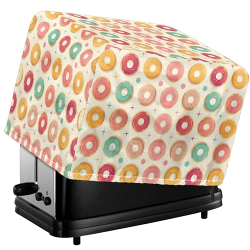 Tevecatos Bunte Donut-Druck-Toaster-Abdeckung mit Kordelzug, staubdichter Toaster-Schutz, waschbar, für kleine Geräte, Staubschutz, Brotbackmaschine, Ofentuch, Abdeckung für Küchenzubehör, 4 Scheiben von Tevecatos