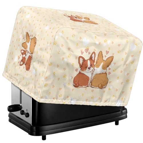 Tevecatos Corgi Toaster-Abdeckung mit Hunde-Herzpfotenabdruck, wasserdicht, für kleine Geräte, Staubschutz, Brotbackmaschine, passend für die meisten Standard-Toaster, 2 Scheiben von Tevecatos