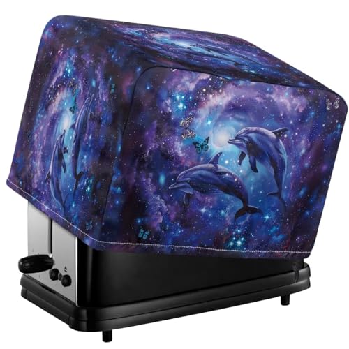 Tevecatos Galaxy Delphin Butterfly Print Toaster Staubdichter Schutz Wasserdicht Toaster Brotbackmaschine Abdeckung mit Kordelzug Kleine Geräte Schutzhülle für Küchenzubehör 2 Scheiben von Tevecatos
