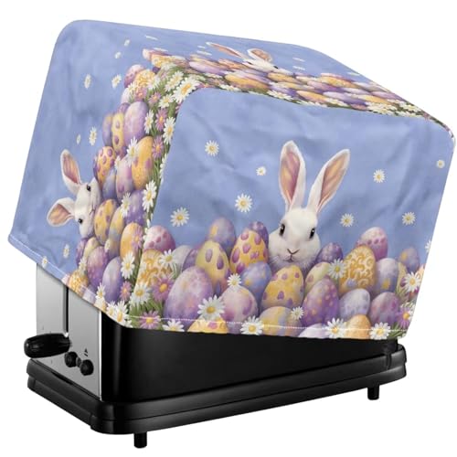 Tevecatos Ofenabdeckung mit Gänseblümchen-Motiv, Ostereier, Kaninchen-Druck, wasserdicht, Toaster für Osterdekoration, staubdichtes Polyestergewebe, Brotmaschinenabdeckung mit Kordelzug, 4 Scheiben von Tevecatos
