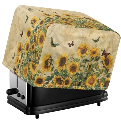 Tevecatos Retro-Sonnenblumen-Blumen- und Schmetterlings-Druck, Backgeschirr-Schutz, staubdicht, Toaster-Abdeckung, wasserdichtes Polyestergewebe, Toaster-Schutzabdeckung für Küche, Esszimmer von Tevecatos